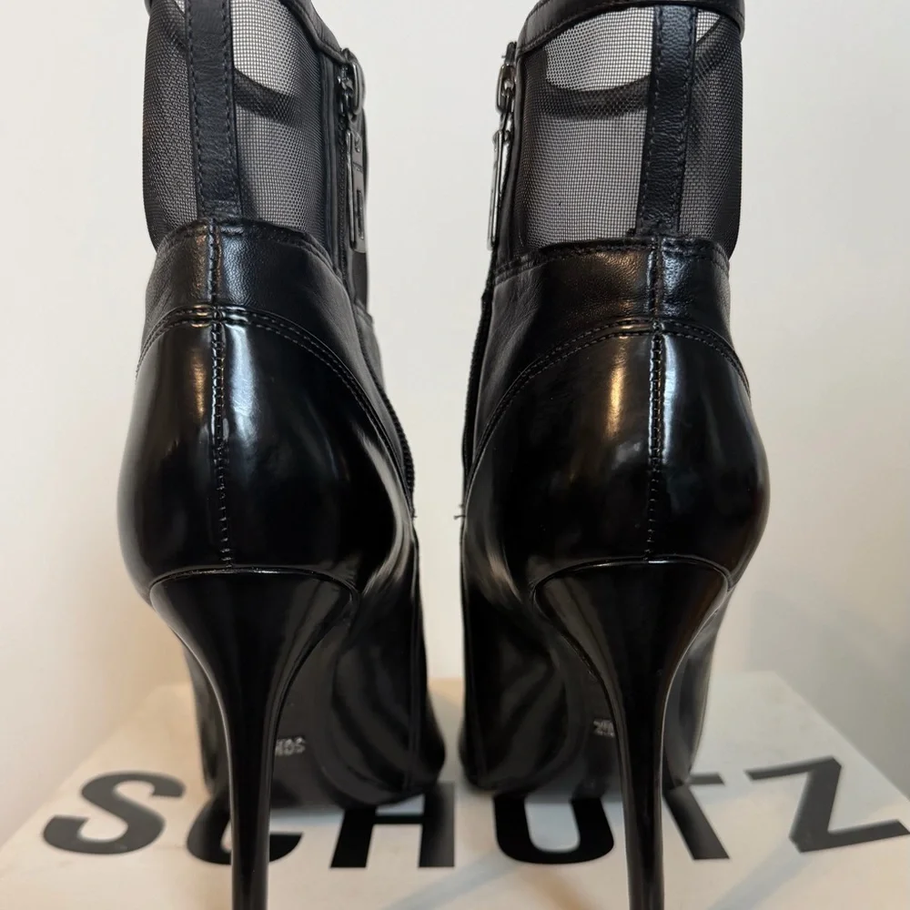 SCHUTZ Black Mesh Heeled Boots - Picture 3 of 9